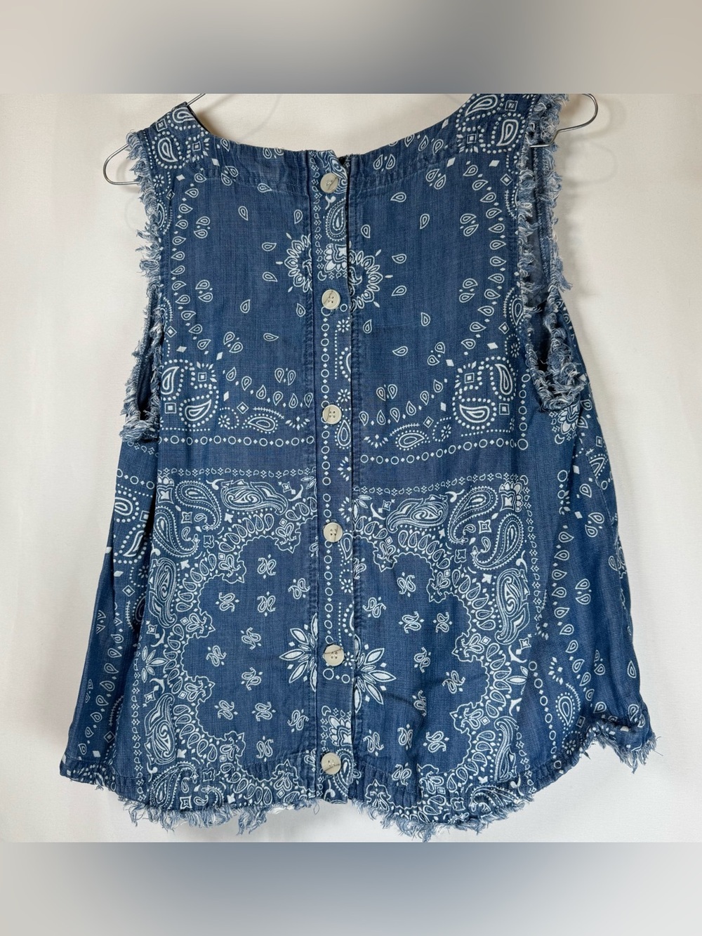 For The Republic Denim Blue Bandana Paisley Print Button Back Boho Tank Top - Picture 4 of 12